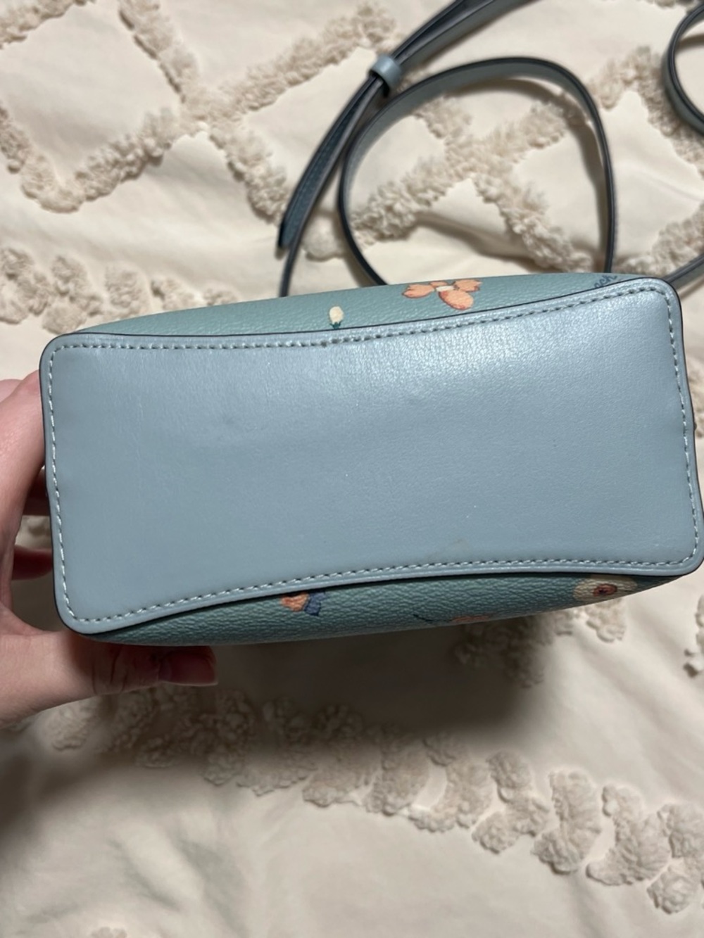 Coach Floral Pebble Leather Crossbody in Dusty Blue-Green with wallet - Picture 4 of 8